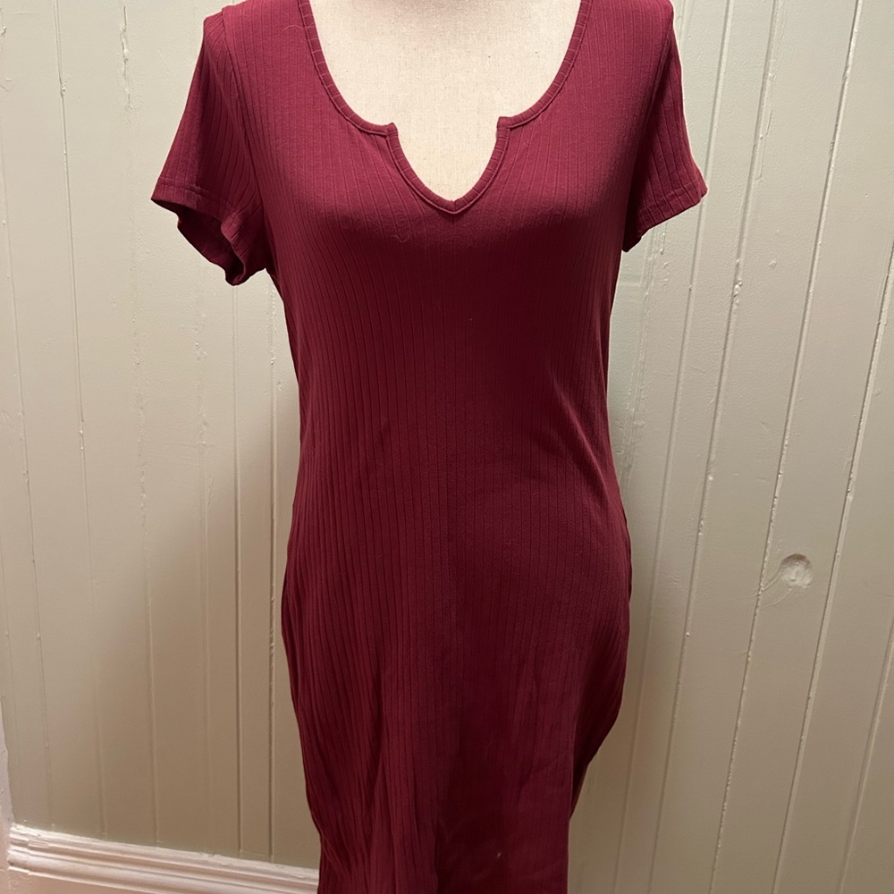 SHEIN BASICS Ribbed Split Neck Bodycon Mini Dress - Picture 3 of 5